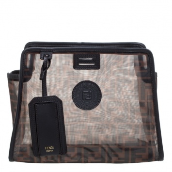Pre Owned Fendi Brown Zucca Mesh and Leather Small Peekaboo Defender Pouch