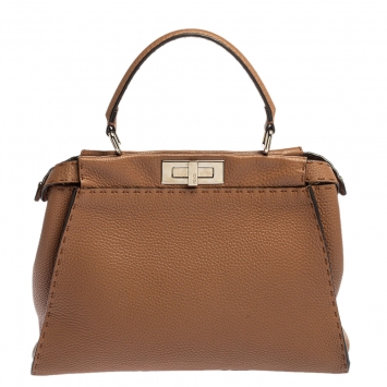 Pre Owned Fendi Tan Selleria Leather Medium Peekaboo Top Handle Bag