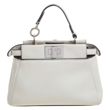 Pre Owned Fendi White Leather Micro Peekaboo Crossbody Bag