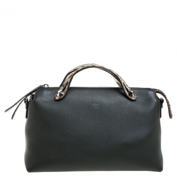 Pre Owned Fendi Khaki/Beige Leather and Python Small By The Way Shoulder Bag