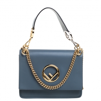 Pre Owned Fendi Ash Blue Leather Kan I F Top Handle Bag