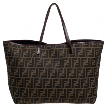 Pre Owned Fendi Tobacco Zucca Canvas and Leather Shopper Tote