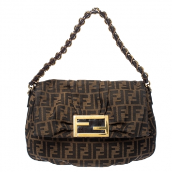 Pre Owned Fendi Tobacco Zucca Canvas Mia Flap Shoulder Bag