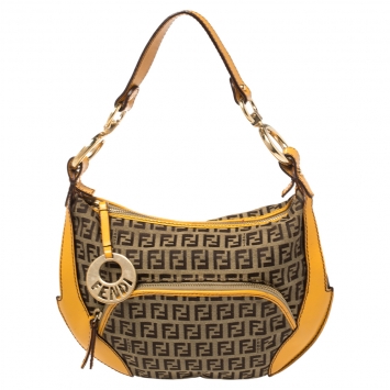 Pre Owned Fendi Beige/Yellow Zucchino Canvas and Leather Pocket Chef Hobo
