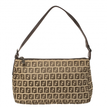 Pre Owned Fendi Beige/Brown Zucchino Canvas and Leather Baguette Bag