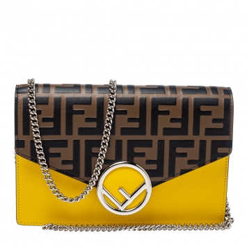 Pre Owned Fendi Multicolor Zucca Leather FF Wallet on Chain