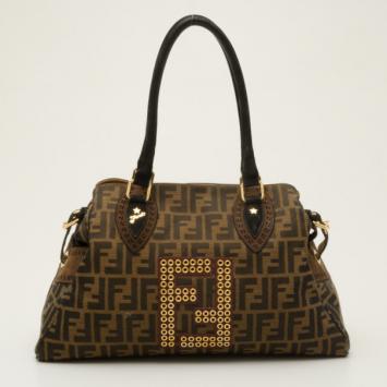 Pre Owned Fendi Studded Zucca Du Jour Handbag