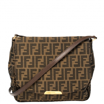 Pre Owned Fendi Tobacco Zucca Canvas Flap Shoulder Bag