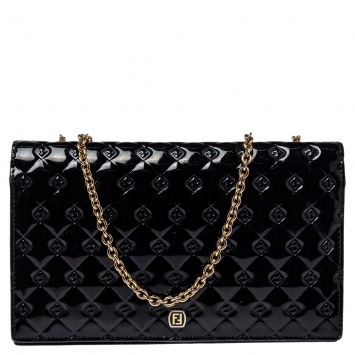 Pre Owned Fendi Black Patent Leather Fendilicious Wallet on Chain