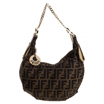 مملوكة مسبقًا Fendi Brown Zucca Canvas And Leather Zucca Chef Chain Hobo Bag
