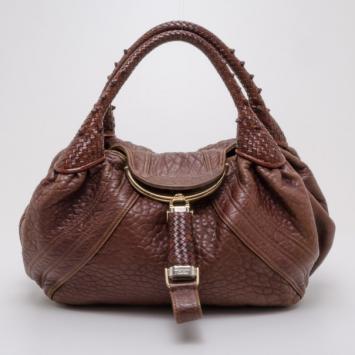 Pre Owned Fendi Cognac Nappa Leather Spy Handbag 