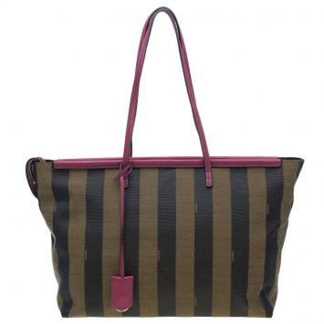 Pre Owned Fendi Tobacco Canvas Pequin Stripe Roll Tote