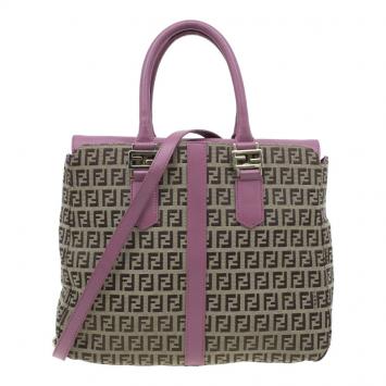 Pre Owned Fendi Brown Pink Zucchino Canvas Top Handle Crossbody Bag