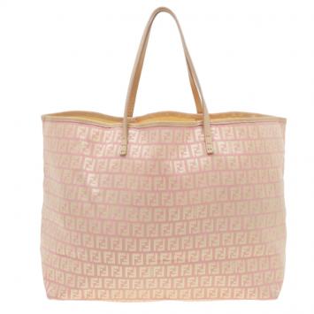 Pre Owned Fendi Pink Gold Zucchino Roll Tote Bag