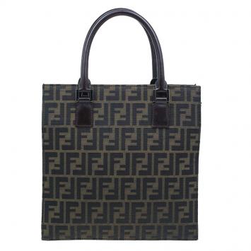 Pre Owned Fendi Brown Zucca Tote Flat Bag