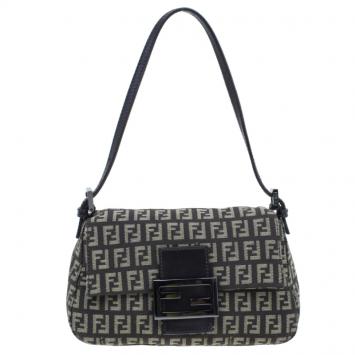Pre Owned Fendi Brown Zucchino Baguette Mini Mama Bag