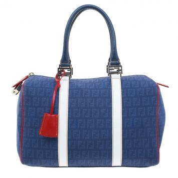مملوكة مسبقًا Fendi Blue Zucchino Canvas Forever Bauletto Boston Bag