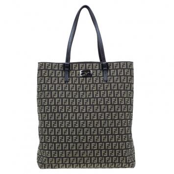 Pre Owned Fendi Brown Canvas and Leather Zucchino Tote Bag