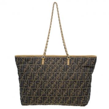 Pre Owned Fendi Brown Zucca Quilted Nylon Large Roll Tote