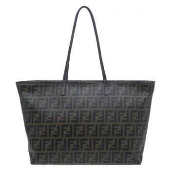 Pre Owned Fendi Brown Zucca Canvas Large Spalmati Roll Shopper Tote