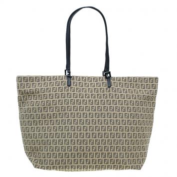 Pre Owned Fendi Beige and black Zucchino Roll Tote Shopper bag