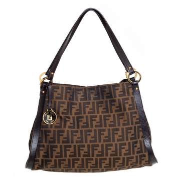 Pre Owned Fendi Tobacco Zucca Canvas and Leather Tote