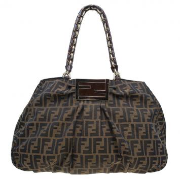 Pre Owned Fendi Brown Zucca Canvas Large Mia Tote Bag