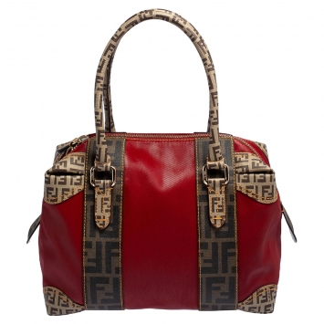 Pre Owned Fendi Multicolor Zucca Coated Canvas and Nylon B. Mix Boston Bag