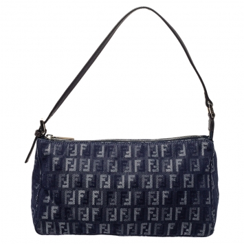 Pre Owned Fendi Blue Zucchino Denim Pochette Zip Shoulder Bag