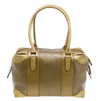 Pre Owned Fendi Gold Pebbled Leather Media Boston Bag
