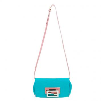 Pre Owned Fendi Baby Blue Nylon/Leather Small Fan di Shoulder Bag