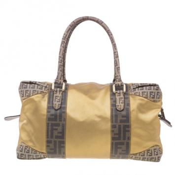 Pre Owned Fendi Gold Coated Canvas and Nylon Large B. Mix Tote