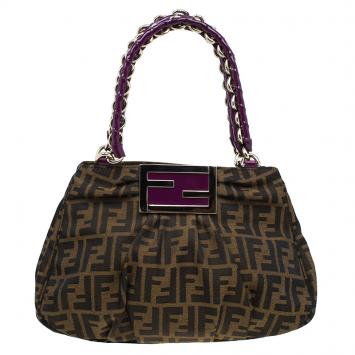 Pre Owned Fendi Brown/Purple Zucca Canvas Small Mia Tote