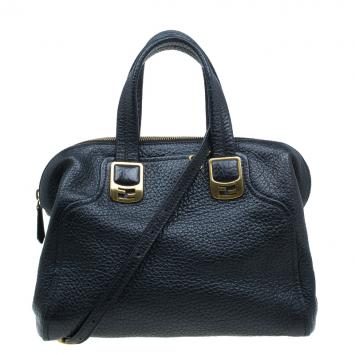 Pre Owned Fendi Black Pebbled Leather Small Chameleon Tote