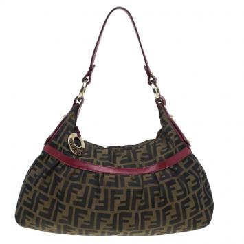 Pre Owned Fendi Tobacco/Red Zucca Canvas Chef Shoulder Bag