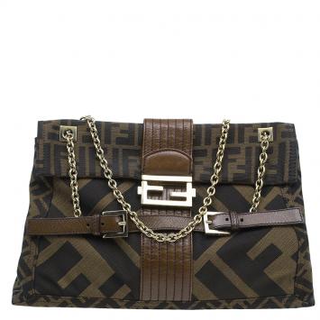 Pre Owned Fendi Brown Zucca Canvas Maxi Baguette Shoulder Bag