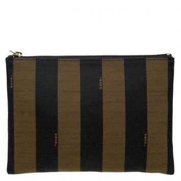 Pre Owned Fendi Tobacco Pequin Striped Canvas Cosmetic Pouch