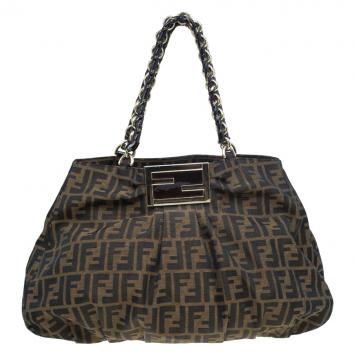 Pre Owned Fendi Tobacco/Black Zucca Canvas Large Mia Shoulder Bag