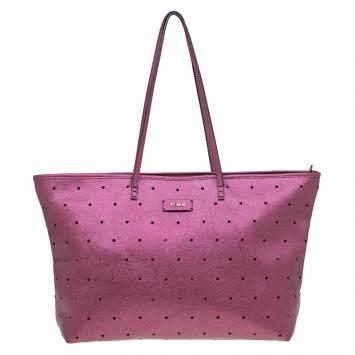 Pre Owned Fendi Metallic Purple Perforated Leather Roll Tote