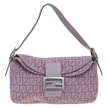 Pre Owned Fendi Purple Zucchino Canvas Mini Shoulder Bag