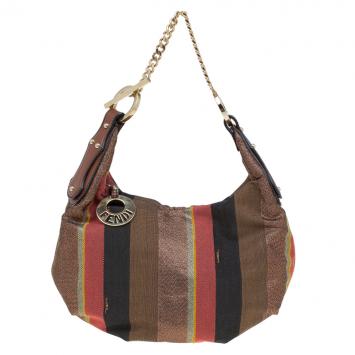 Pre Owned Fendi Multicolor Striped Canvas Chef Chain Hobo
