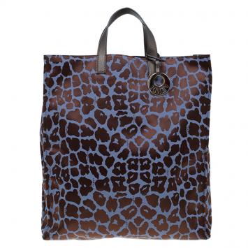 Pre Owned Fendi Metallic Brown/Blue Jaguar Print Canvas Special Shopping Tote