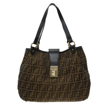Pre Owned Fendi Tobacco Zucca Canvas Chiusura Tote