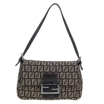 Pre Owned Fendi Brown Zucchino Canvas Mini Mama Baguette Bag