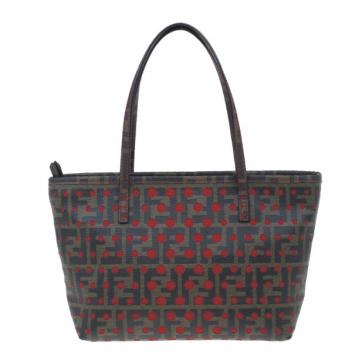 Pre Owned Fendi Brown Tobacco Zucca Spalmati Mini Roll Perforated Tote