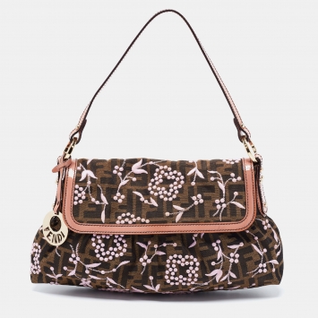 Pre Owned Fendi Brown Zucca Borsa Embroidered Canvas And Patent Leather Chef Bag