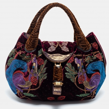 Pre Owned Fendi Multicolor Squirrel Embroidered Velvet Limited Edition Spy Bag
