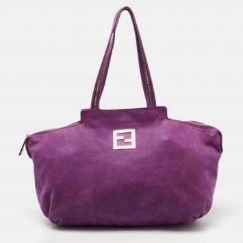 Pre Owned Fendi Purple Suede Medium Chains Tote
