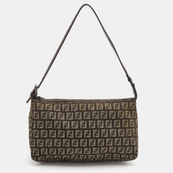 Pre Owned Fendi Brown Zucchino Canvas Pochette Bag