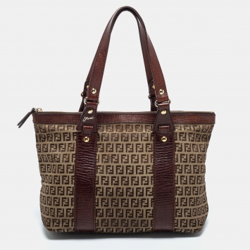 Pre Owned Fendi Brown Zucchino Canvas and Leather Tote